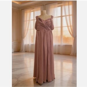 QQ FASHION Bridesmaids Gown Mauve Pink Chiffon A-Line Dress 1XL - NWOT